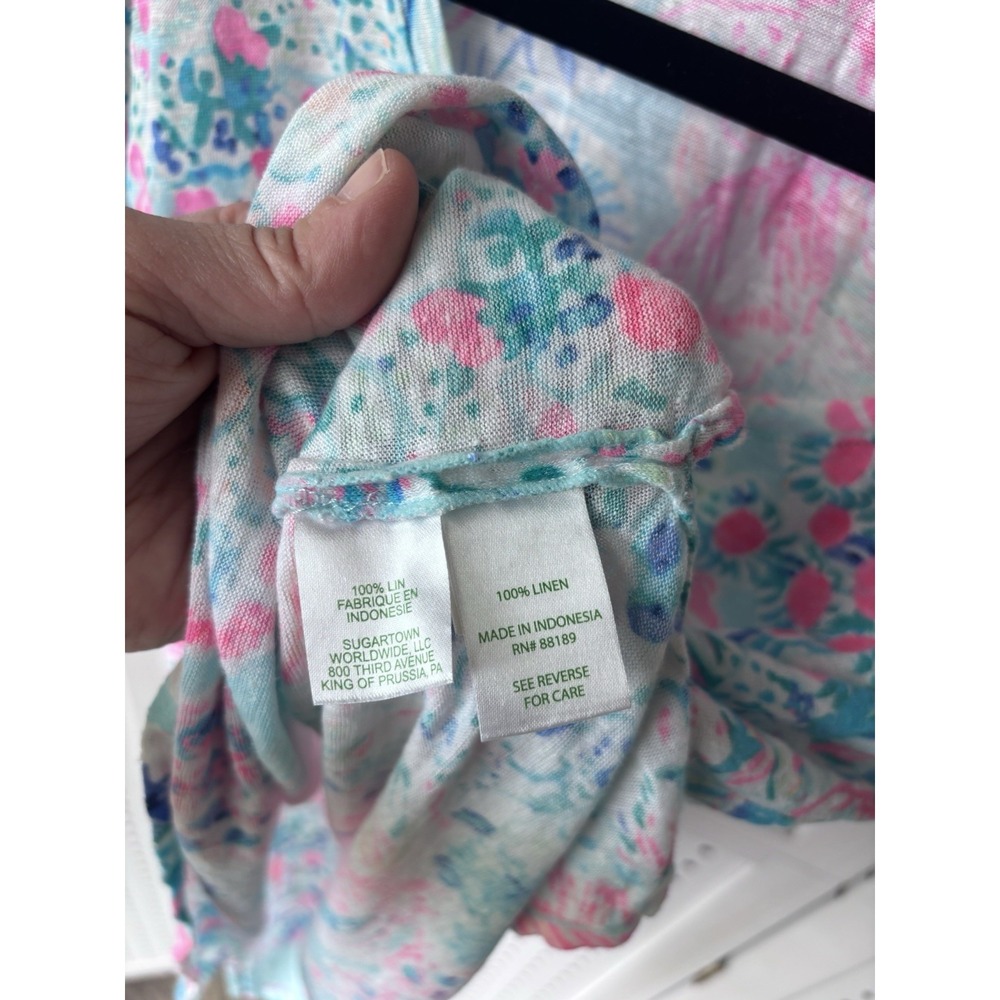 Lilly Pulitzer Womens Sm Short SLV Colorful Scoop Neck 100% Linen Tee Shirt - Picture 5 of 8